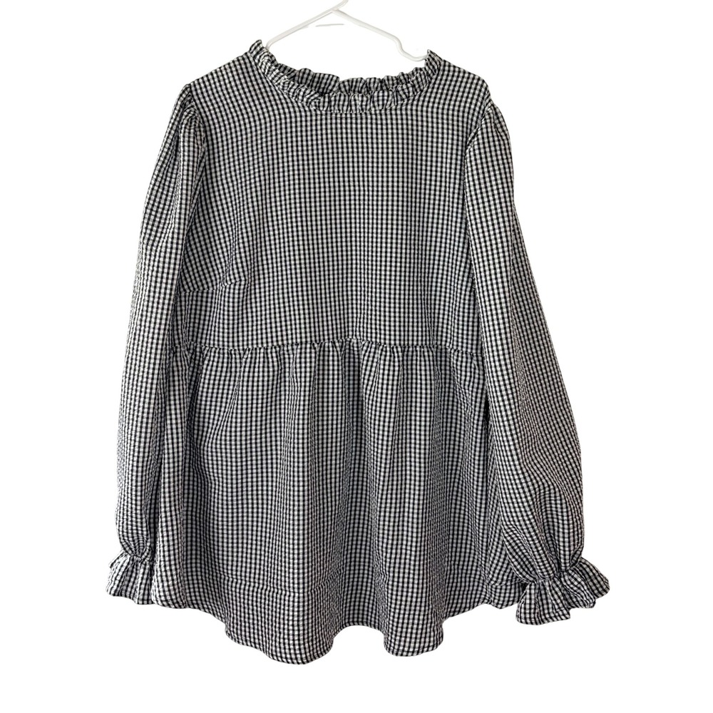 SHEIN Curve 6XL 24/26 Black White Gingham Peplum Babydoll Ruffle Top NWT